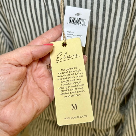 NWT Elan Striped Cover Up Surplice Romper Charcoal and White striped size Medium - Picture 3 of 5